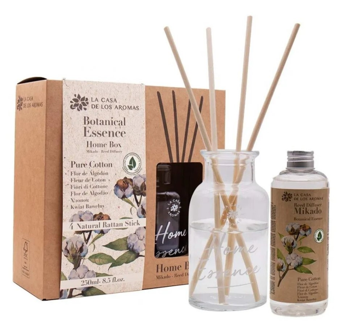 Набір ароматичних дифузорів La Casa De Los Aromas Botanical Essence Pure Cotton Fragrance Diffuser Set + Наповнювач для дифузора 250 мл (8428390058470) - зображення 1