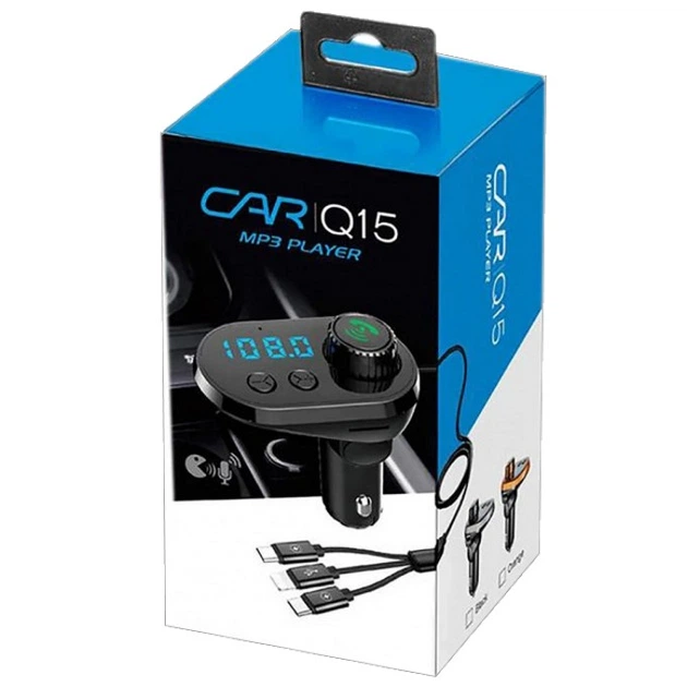 Трансмітер FM MOD CAR Q15 модулятор для авто із зарядкою typeC/microUSB/Lightning Bluetooth Чорний - Фото 4 Трансмітер FM MOD CAR Q15 модулятор для авто із зарядкою typeC/microUSB/Lightning Bluetooth Чорний - зображення 4