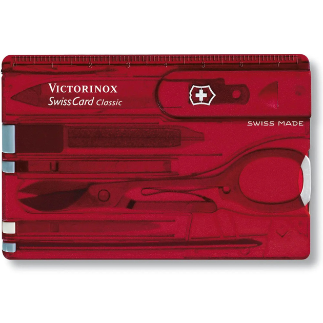 Набір Victorinox Swisscard 82х54х4мм/10функ/прозорий червоний, блістер - зображення 2