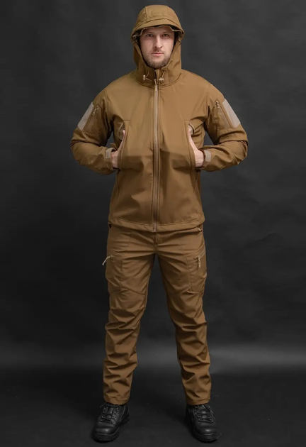 Мужской демисезонный костюм Softshell с Липучками под Шевроны цвет койот Куртка и брюки L - изображение 1