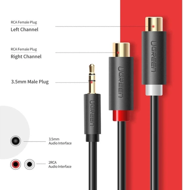 Перехідник-розгалужувач Ugreen 3.5 mm M / 2RCA F 20CM (YM812) - зображення 3