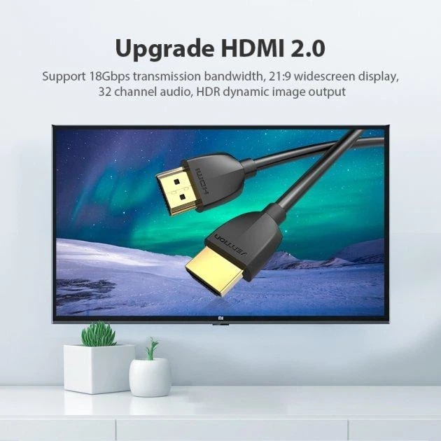 Тонкий кабель HDMI Vention Slim Portable HDMI 2.0 кабель черный в оплетке 1.5 м (YM867) - изображение 5