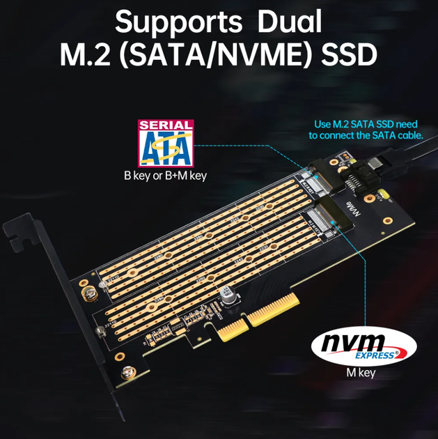 Перехідник Адаптер PCI-E на Dual M.2 SSD JEYI SK6 (NVME (m Key) and SATA (b Key) SSD) - зображення 4