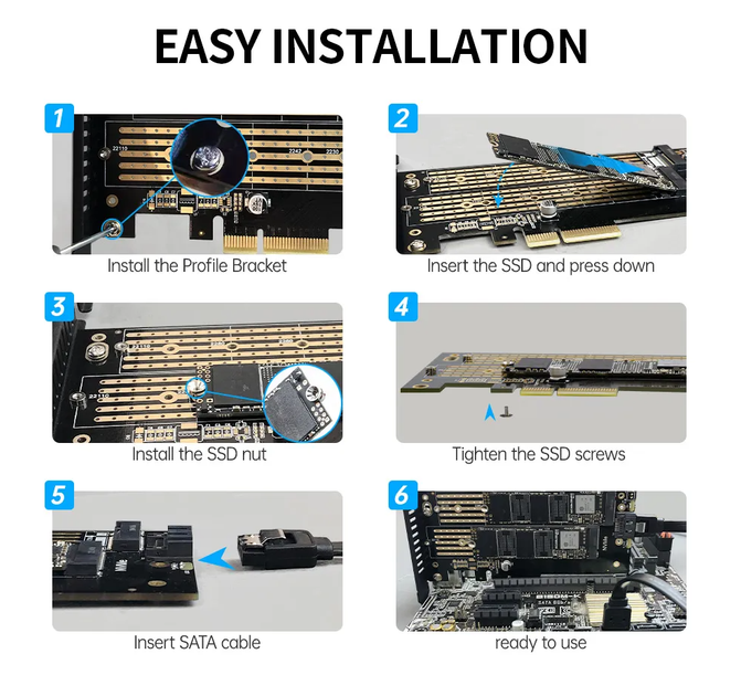 Перехідник Адаптер PCI-E на Dual M.2 SSD JEYI SK6 (NVME (m Key) and SATA (b Key) SSD) - зображення 9