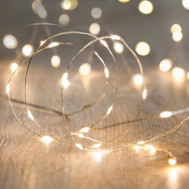 Гирлянда роса на батарейках + USB 100 LED, 10 метров, на проволоке ...