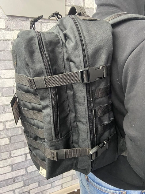 Рюкзак тактичний 40 літрів полікордура темна Чорний (black) армійський, штурмовий - изображение 2