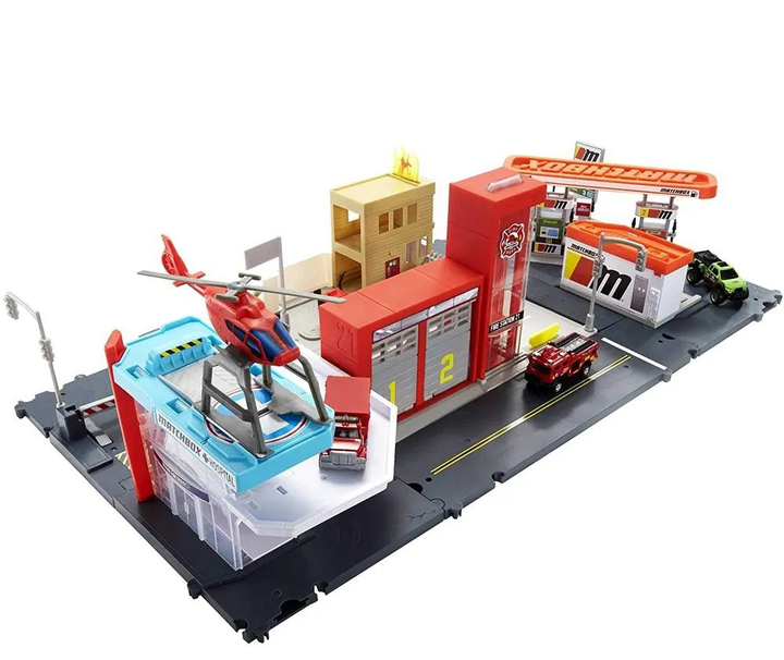 Zestaw do zabawy Mattel Matchbox Toy Car with Action Rescue Helicopter Station Play Set (887961935615) - obraz 2