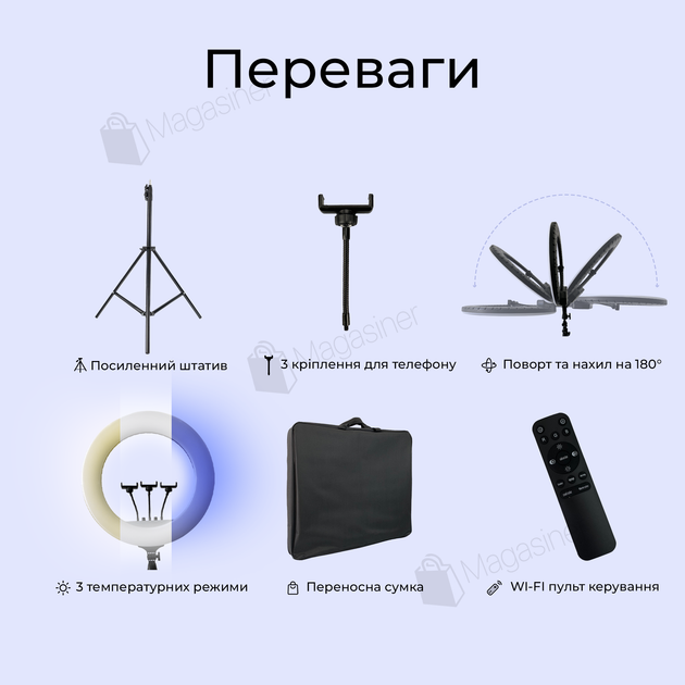 Профессиональная кольцевая лампа RL 18 45 см 55W со штативом на 2,1 м (1575) - изображение 2