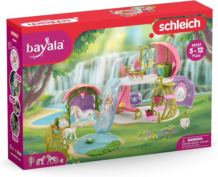Zestaw do zabawy Schleich Bayala Błyszczący kwiatowy dom z jednorożcami jeziorem i stajnią (4059433572871) - obraz 1