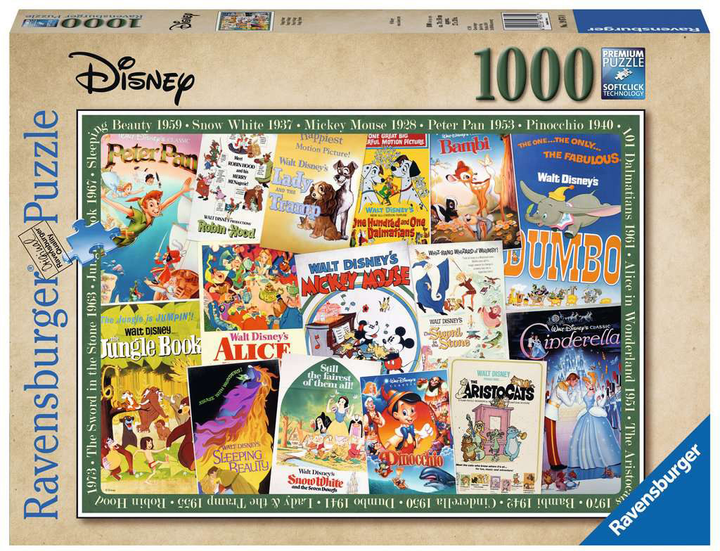 Puzzle Ravensburger Stare plakaty z filmów Disney 1000 elementów (4005556198740) - obraz 1