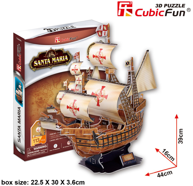 3D Пазл Cubic Fun Вітрильник Санта-Марія 113 елементів (6944588240080) - зображення 2