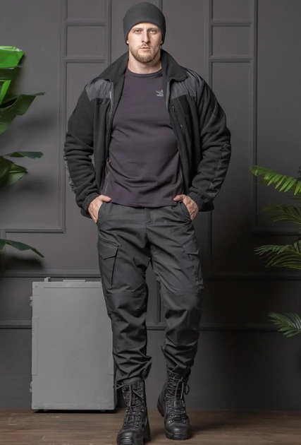 Мужской костюм Полиция черный цвет Флисовая Кофта и брюки Kayman / Кофта с водонепроницаемыми вставками и липучками под шевроны 60 - изображение 1