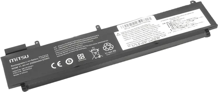 Акумулятор Mitsu для ноутбуків Lenovo ThinkPad T460s, T470 11.4V 2000 mAh (23 Wh) (5BM731-BC/LE-T460S) - зображення 2