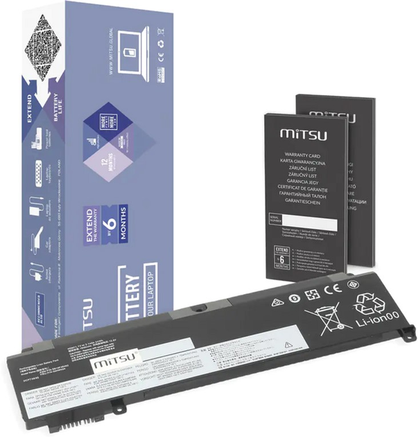 Акумулятор Mitsu для ноутбуків Lenovo ThinkPad T460s/T470s 11.1-10.8V 2140 mAh (24 Wh) (5BM725-BC/LE-T460S-2) - зображення 1
