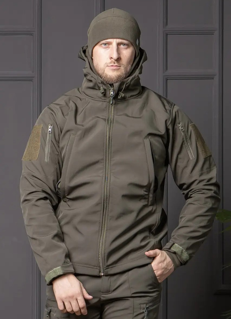 Мужская куртка НГУ Softshell оливковый цвет с анатомическим покроем ветрозащитная 2XL - изображение 1