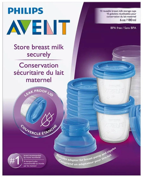 Zestaw do przechowywania mleka Philips Avent Containers For Breast Milk 5 pojemników na mleko 180 ml + 5 pokrywek (8710103671664) - obraz 1