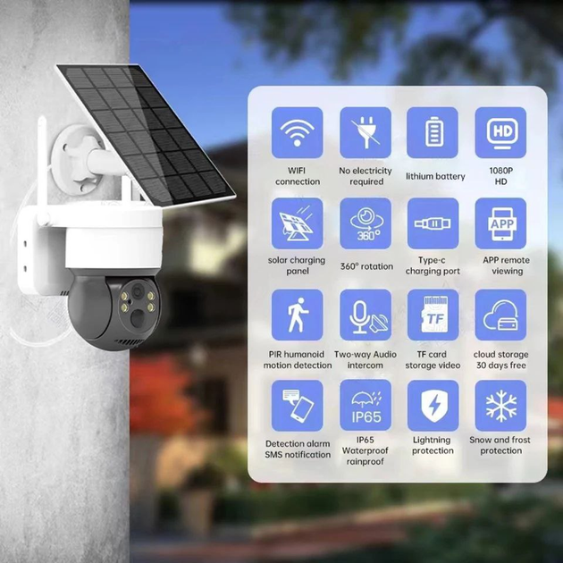 Уличная Wi-Fi IP-камера 1080P T34 видеонаблюдения с солнечной панелью - Фото 2 Уличная Wi-Fi IP-камера 1080P T34 видеонаблюдения с солнечной панелью - изображение 2