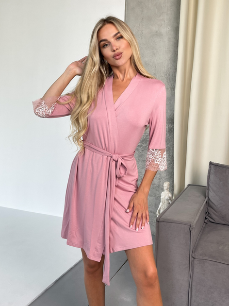 Женский халат с кружевом Julia J8061-46 вискоза розовый L от продавца ...