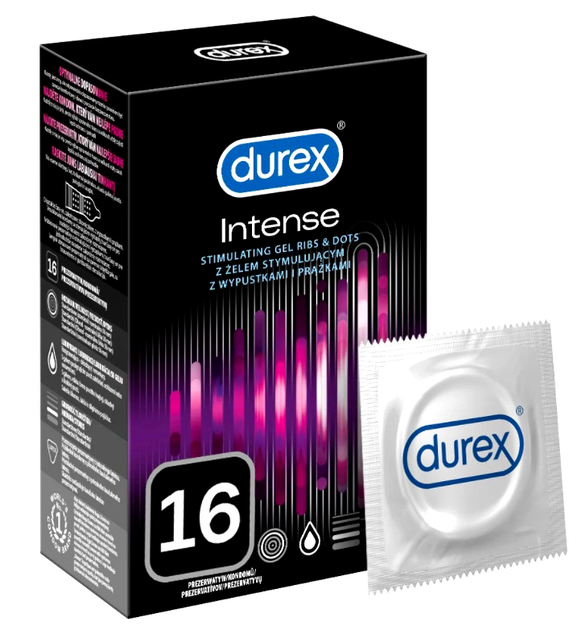 Презервативи Durex Intense зі смужками та стимулюючим гелем 16 шт (5997321772103) - зображення 1