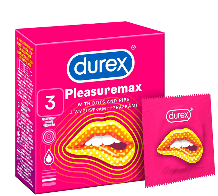 Prezerwatywy Durex Pleasuremax z wypustkami prążkami 3 szt (5038483175545) - obraz 1