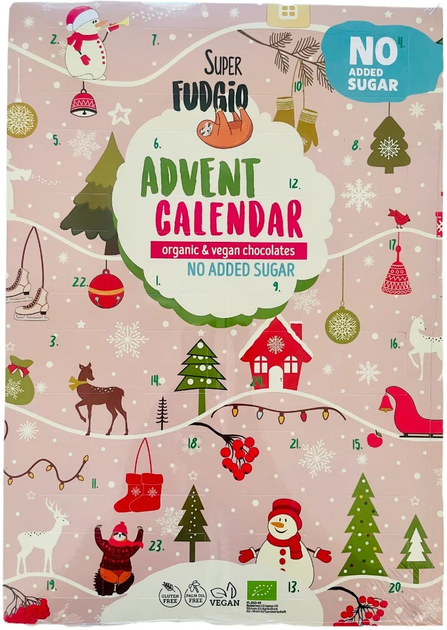 Кокосові цукерки Super Fudgio Organic Gluten-Free Coconut Chocolate No Sugar Advent Calendar 100 г (5907713373917) - зображення 1