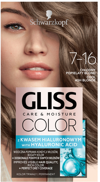 Farba do włosów Gliss Color Care & Moisture trwała 7-16 Chłodny Popielaty Blond 143 ml (9000101716344) - obraz 1