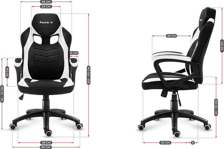Fotel gamingowy Huzaro Force 2.5 White Mesh (5903796010749) - obraz 8