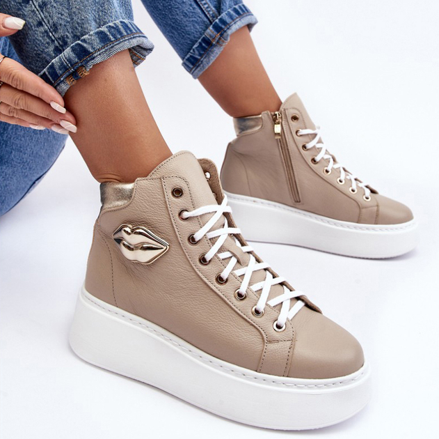Sneakersy damskie ze skóry naturalnej Lemar Katerin 38 Beżowe (5905677952391) - obraz 4