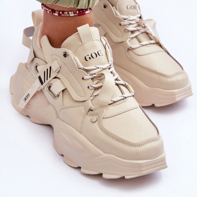 Sneakersy damskie na wysokiej platformie GOE MM2N4015 40 Beżowe (5905677886559) - obraz 5