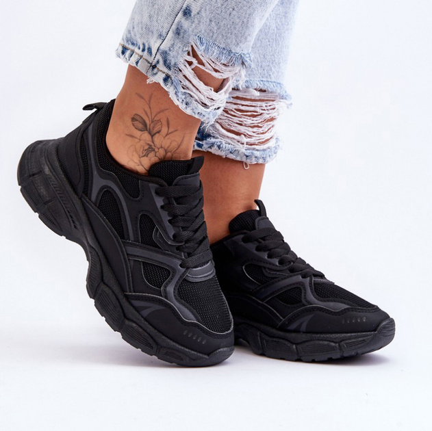 Buty sportowe damskie z siatką na platformie do kostki oddychające Contiro 36 Czarne (5905677437652) - obraz 3