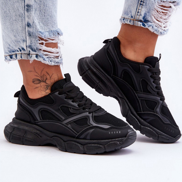 Buty sportowe damskie z siatką na platformie do kostki oddychające Contiro 38 Czarne (5905677437676) - obraz 4