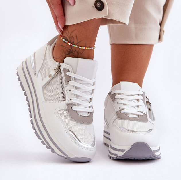 Sneakersy damskie z siatki na platformie do kostki Cairo 40 Białe (5905677435566) - obraz 5