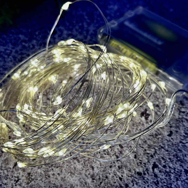 Гирлянда Роса нить 100 Led 10 м холодный белый на батарейках G163 ...