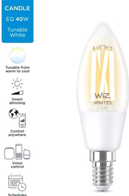Smart żarówka WIZ E14 4.9W (40W 470Lm) C35 2700-6500 filament Wi-Fi (8718699787196) - obraz 2