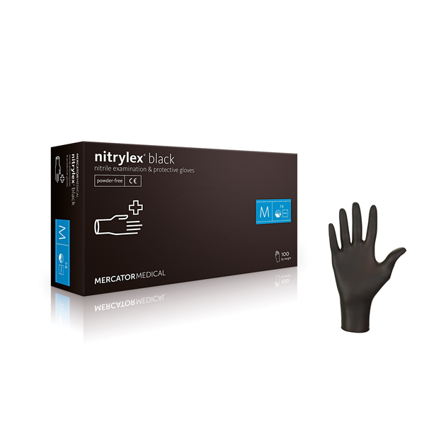 Перчатки чёрные Nitrylex Black нитриловые неопудренные M RD30104003 (ящик 10 пачок) - изображение 1