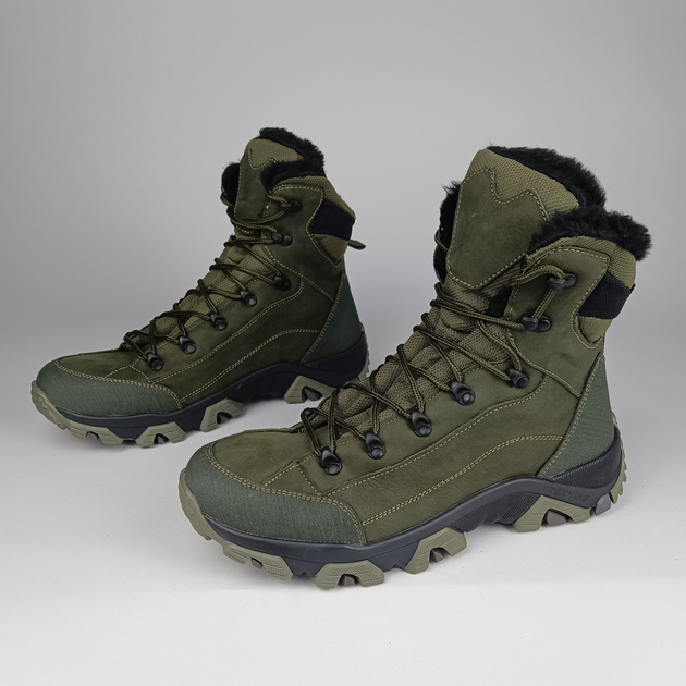 Зимние кожаные полуберцы на меху Oksy Tactical ботинки экомех Olive размер 41 - изображение 1