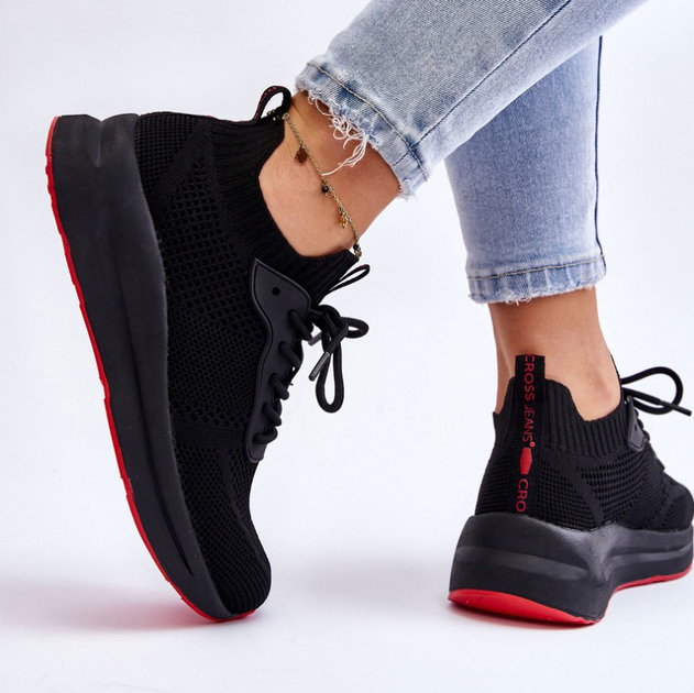 Sneakersy damskie z siatki na platformie do kostki wsuwane Cross Jeans LL2R4032C 39 Czarne (8697319464566) - obraz 5
