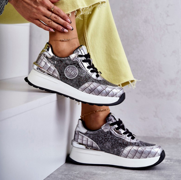Buty sportowe damskie na platformie do kostki GOE KK2N4083 38 Srebrne (5903163977033) - obraz 3