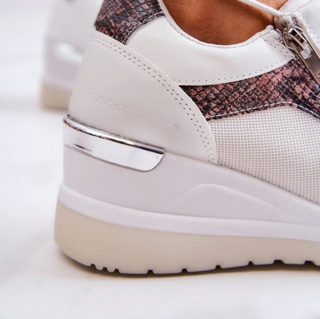 Sneakersy damskie z siatką na koturnie do kostki Cross Jeans JJ2R4028C 36 Białe (8697319245059) - obraz 7