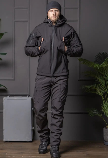 Мужской демисезонный Костюм полиция Softshell с Липучками под Шевроны черный Куртка и брюки L - изображение 1