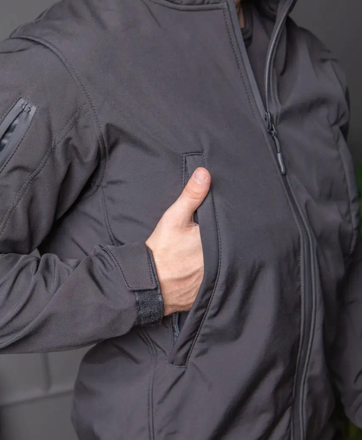 Мужской демисезонный Костюм полиция Softshell с Липучками под Шевроны черный Куртка и брюки 3XL - изображение 2