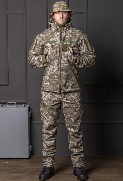 Чоловічий костюм демісезонний Softshell з Липучками під Шеврони піксель Куртка і штани XL - зображення 1