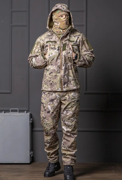 Мужская куртка Softshell мультикам с капюшоном и липучками под водонепроницаемая шеврона L - изображение 2