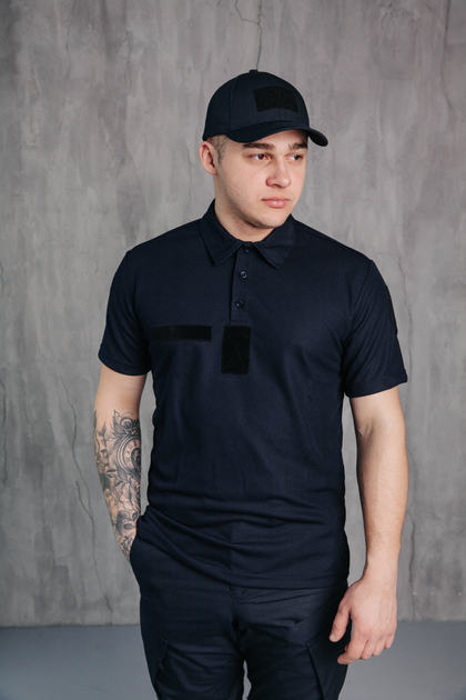Поло футболка мужская для ДСНС с липучками под шевроны темно-синий цвет ткань CoolPass 44 - изображение 2