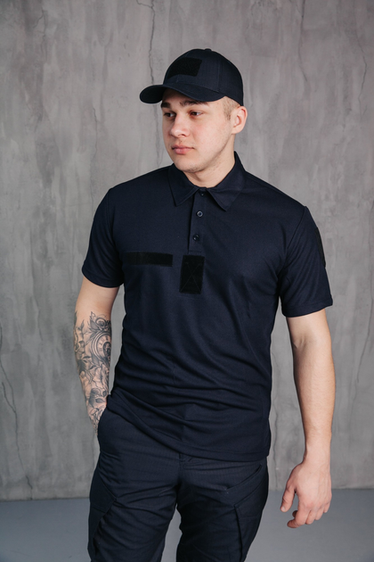 Поло футболка мужская для ДСНС с липучками под шевроны темно-синий цвет ткань CoolPass 50 - изображение 1