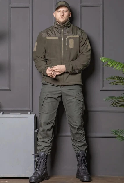 Мужской костюм оливковый Флисовая Кофта и брюки Kayman / Кофта с водонепроницаемыми вставками и липучками под шевроны 44 - изображение 1