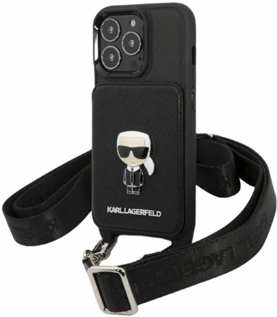 Панель CG Mobile Karl Lagerfeld Saffiano Metal Ikonik для Apple iPhone 13/13 Pro Black (3666339051518) - зображення 1