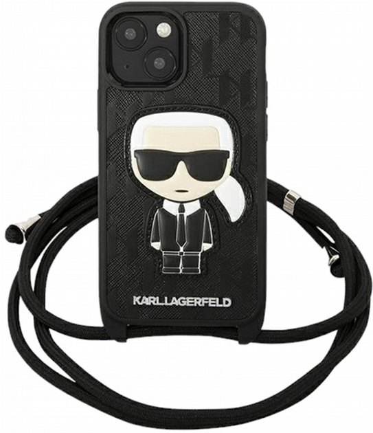 Etui CG Mobile Karl Lagerfeld Leather Monogram Patch and Cord Iconik do Apple iPhone 13 mini Czarny (3666339049881) - obraz 1