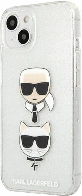 Etui CG Mobile Karl Lagerfeld Glitter Karl&Choupette do Apple iPhone 13 mini Srebrny (3666339028732) - obraz 1