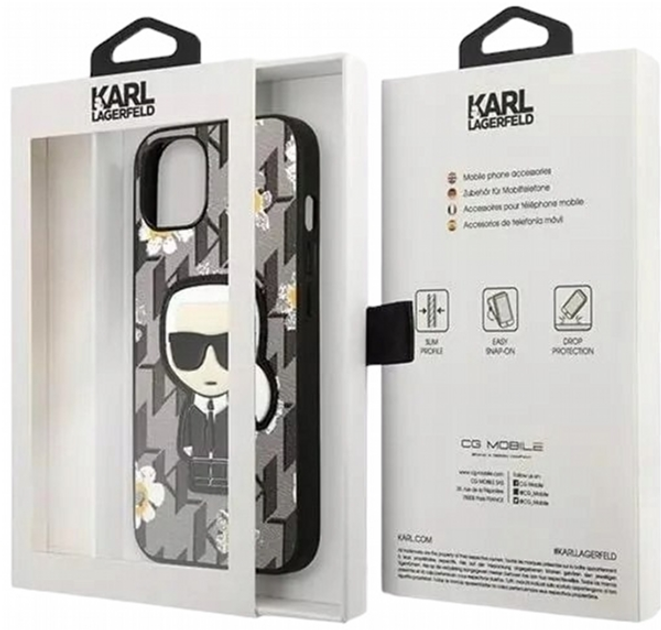 Etui CG Mobile Karl Lagerfeld Flower Iconic Karl do Apple iPhone 13 mini Szary (3666339049447) - obraz 1